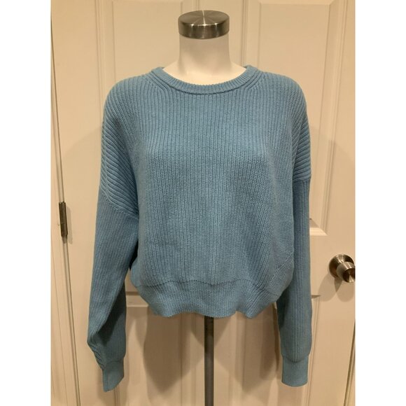 Reformation Blue Knit Cropped Sweater Crew Neck, Size Medium - Picture 1 of 9